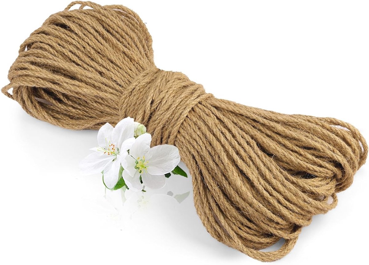 Jute Touw 3 mm x 50 m - Sterk en Scheurvast Natuurlijk Touw voor Tuin, DIY en Decoratie