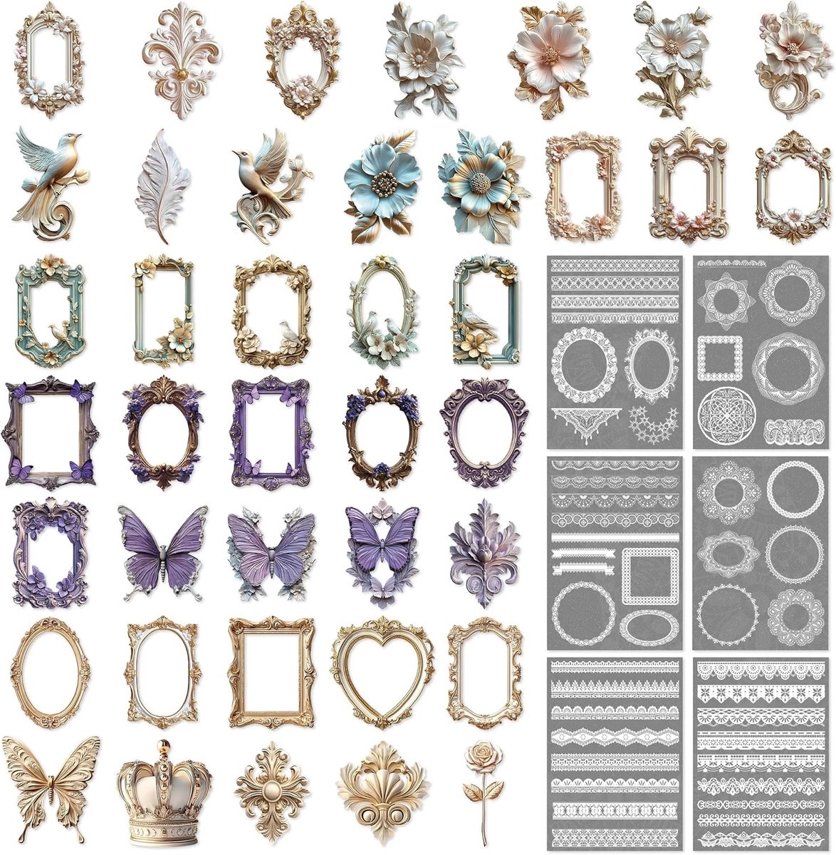 Vintage Scrapbook met 40 Mini Foto Frames en 6 Kant Stickers voor DIY Journaling en Creatieve Projecten