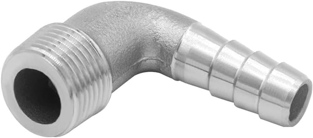 90 Graden RVS Hoekadapter voor Slangen, 12mm Barbed en 1/2" Mannelijk Aansluiting voor Tuin en Industrie