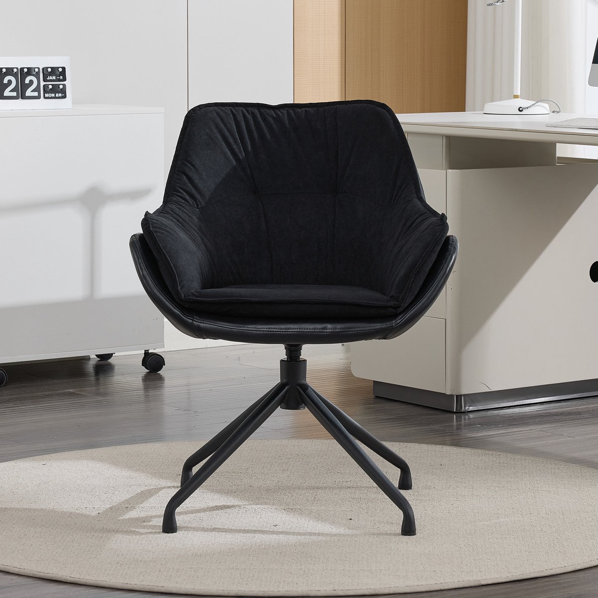 MIVRAY Bureaustoel 67,5 x 67,8 x 80 cm - Draaibaar Met Vaste Armleuningen En Automatische Terugkeer - Voor Woonkamer En Thuiskantoor - Kunstleer Zwart