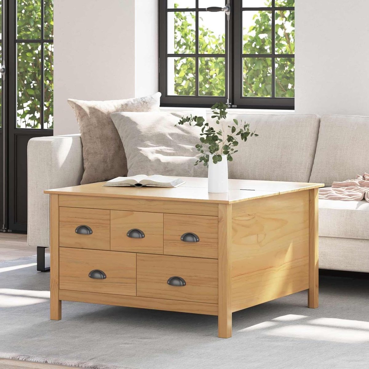 Salontafel met lade - Bijzettafel Koffietafel - Woonkamer Organisatie - Massief grenenhout - 795 x 795 x 49 cm - Honingbruin