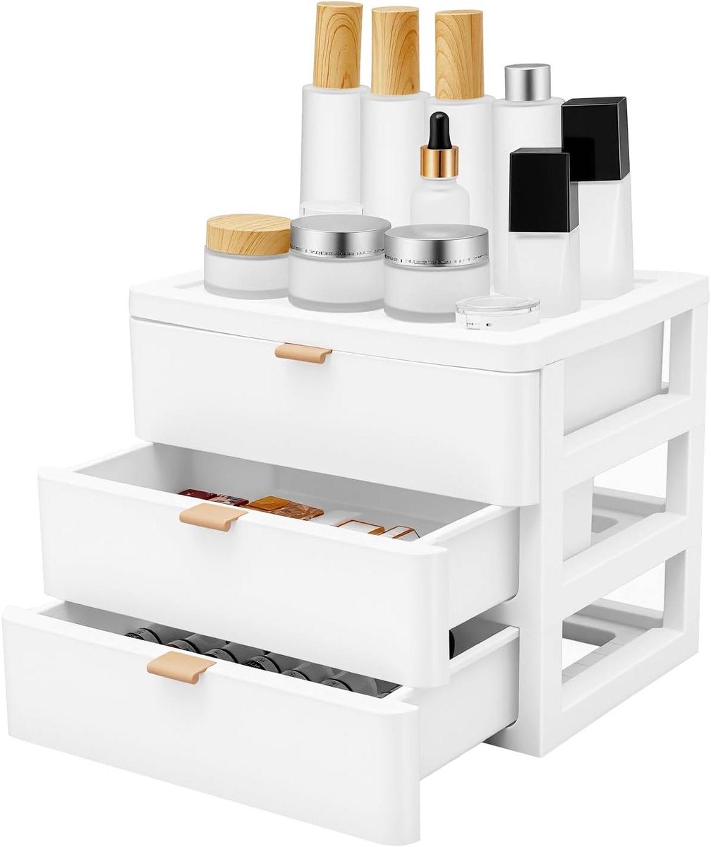 Cellista - Bureau Organizer 3 Lades - Opbergbox Bureau - Cosmetica Organizer - Sieraden Opbergdoos - Desktop Lade Kast - 26x20x22cm Wit