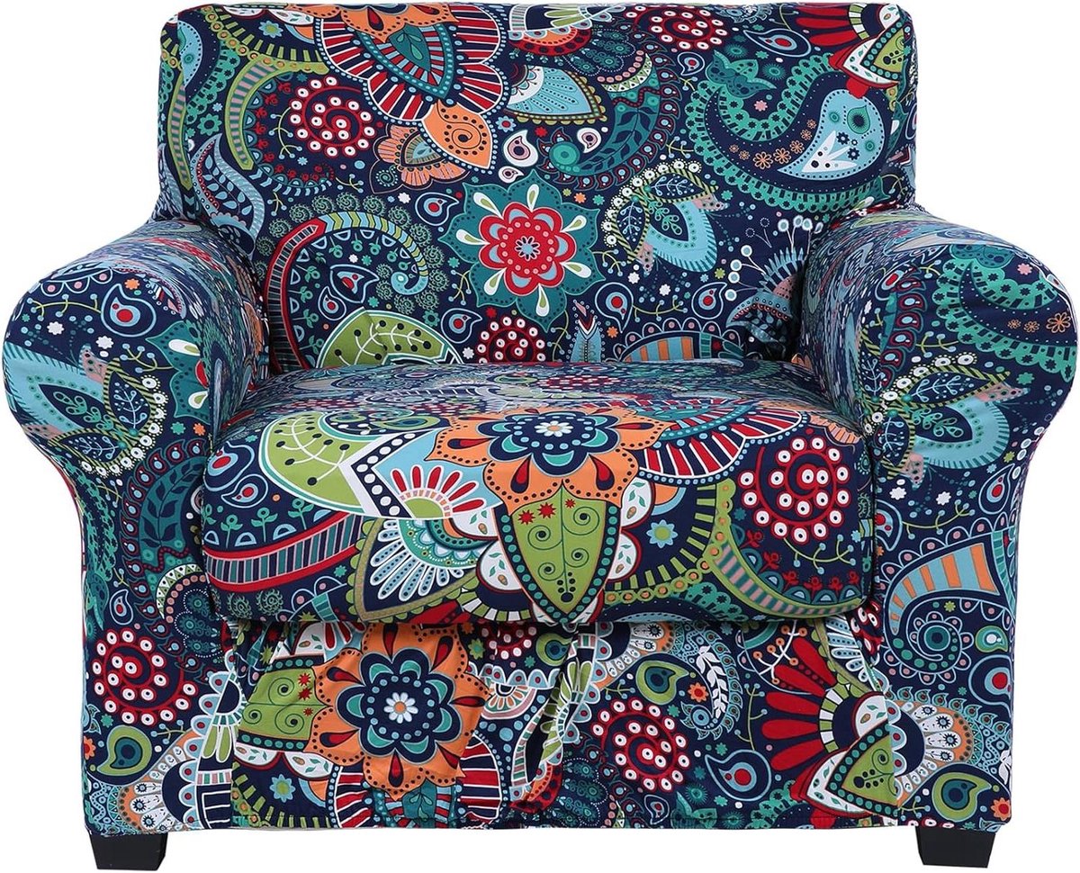 Slofhoes Bankstel - Bankhoes Stoelhoes - Meubels Beschermen - Bloemenprint - 48-66 cm breed - Blauw Groen