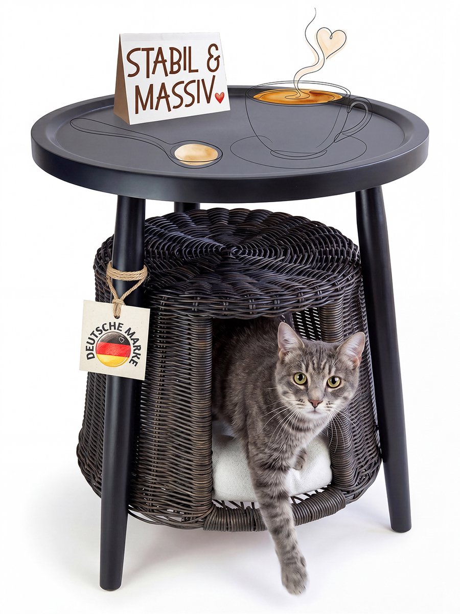 Petigi Rattanen Kattentafel Bijzettafel, kattenhol, kattenmand, salontafel