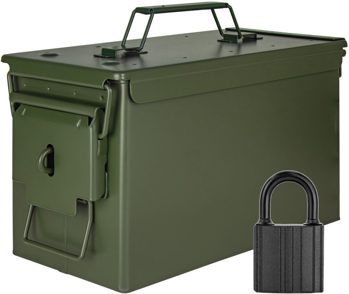 Trucky Munitiekist met slot – Metalen kist / Opbergdoos met deksel – 31 x 16 x 19 cm – Legergroen metaal