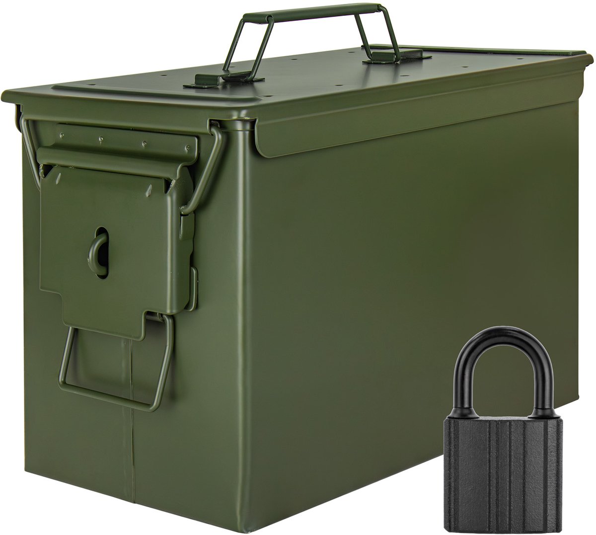 Trucky Munitiekist met slot – Metalen munitiekrat, opbergkist met deksel – 33 x 19 x 23 cm – Legergroen metaal