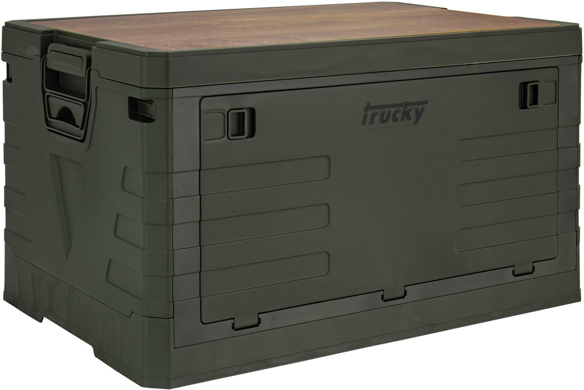 Campingbox met deksel, opbergbox, 75 L, vouwbox, inklapbaar, 58 x 40 x 33 cm, groen, Trucky