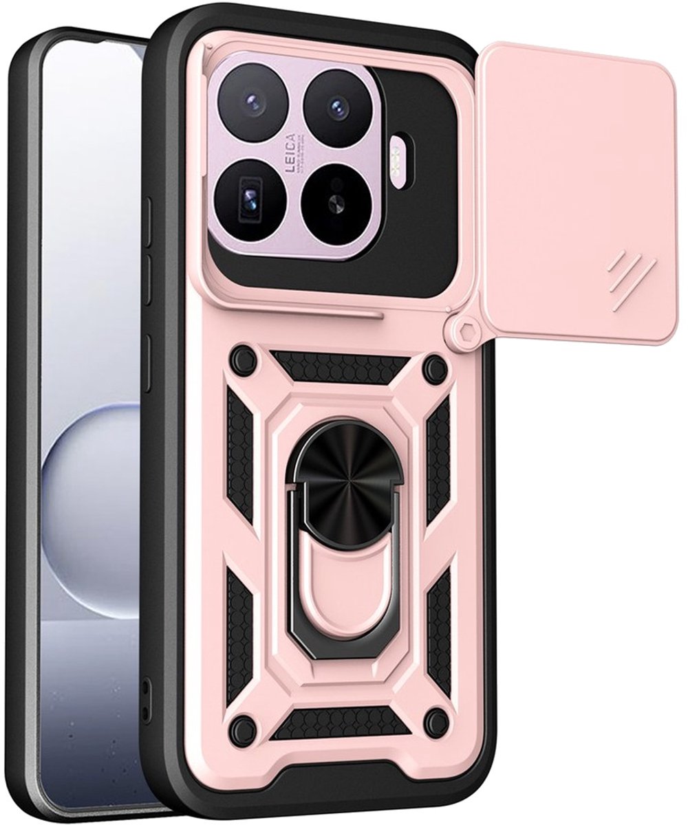 MobyDefend Hoesje - Geschikt voor Xiaomi 17T - Pantsercase Met Draaibare Ring - Rosé