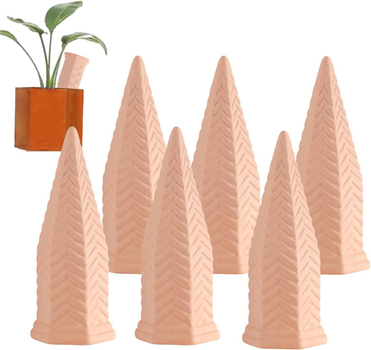 Zelfbewaterende terracotta palen voor binnen- en buitenplanten - 4-pack auto-irrigatiesysteem voor vakantieplanten met waterreservoir en plantenverzorging