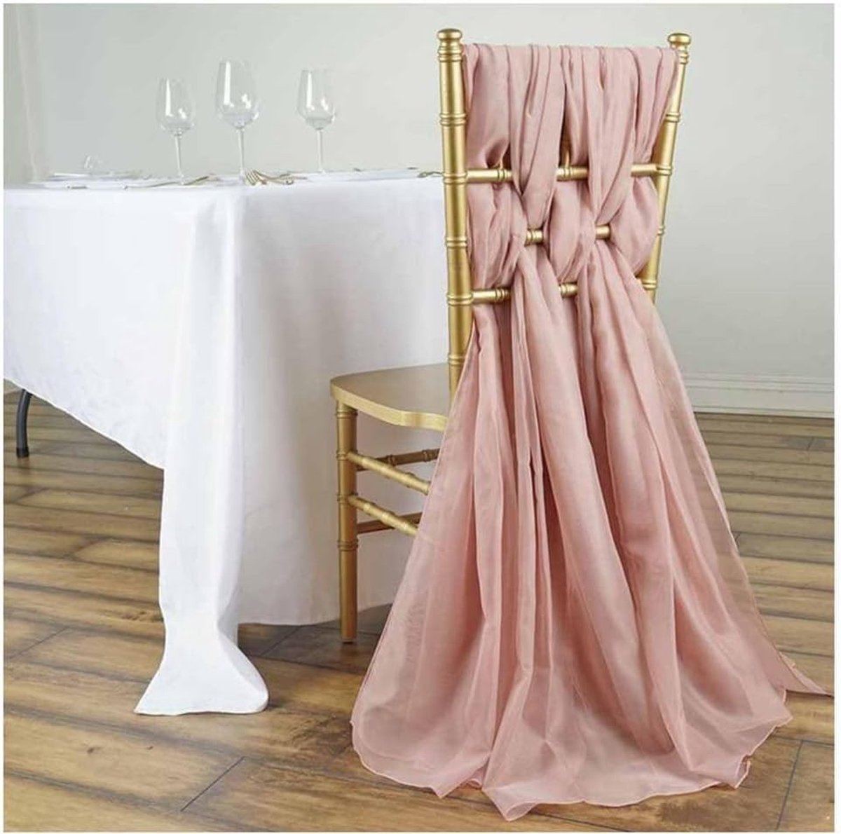 Tule Stoelstrikken 55 x 200 cm in Organza en Chiffon voor Bruiloften, Feestjes en Thuisdecoratie - Zacht Roze Decoratie voor Stoelen