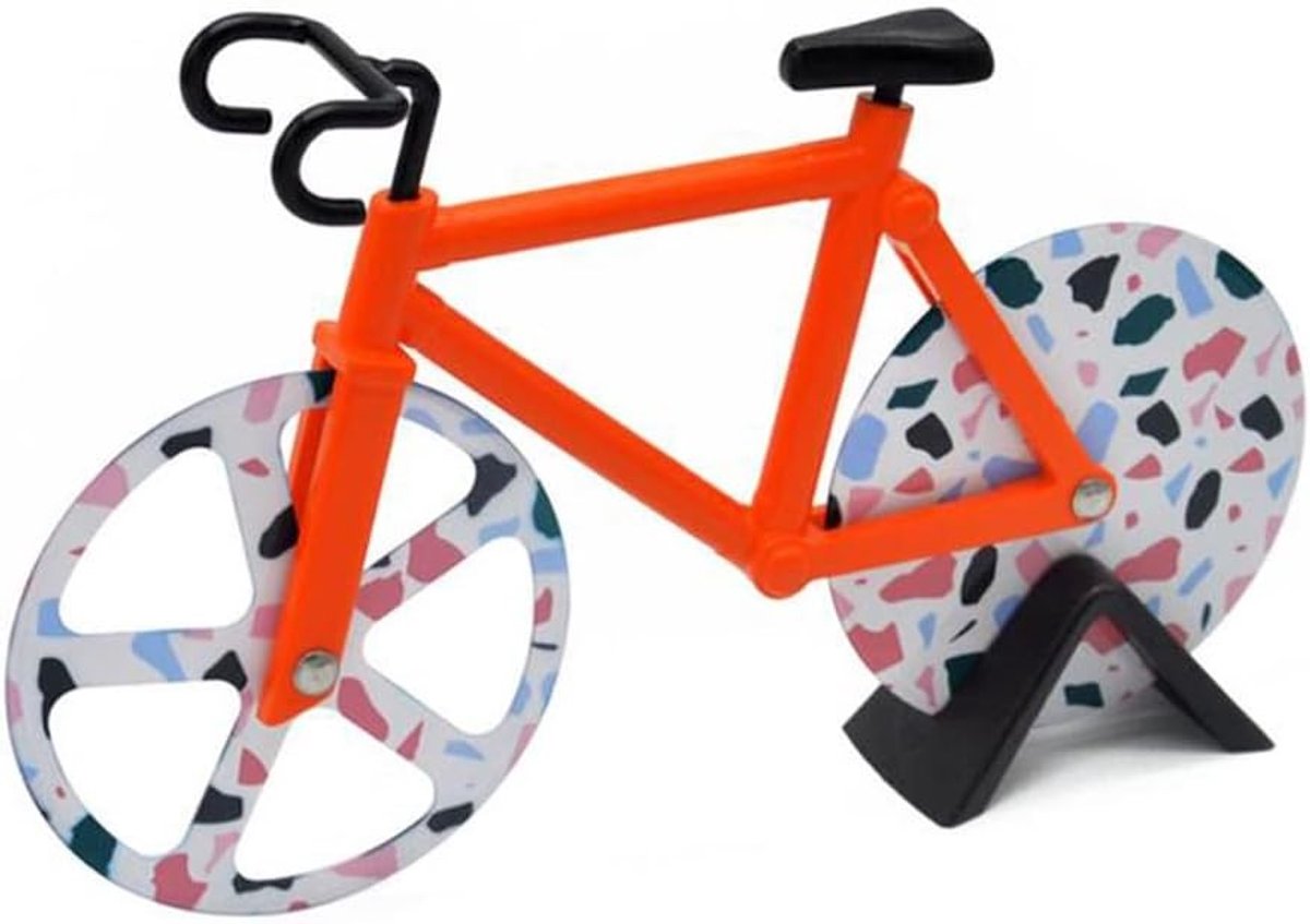 Creatieve Fiets Vorm Pizza Snijder, RVS Pizzawiel, Deegverdeler en Koekjes Snijder, 1 Stuk, Oranje