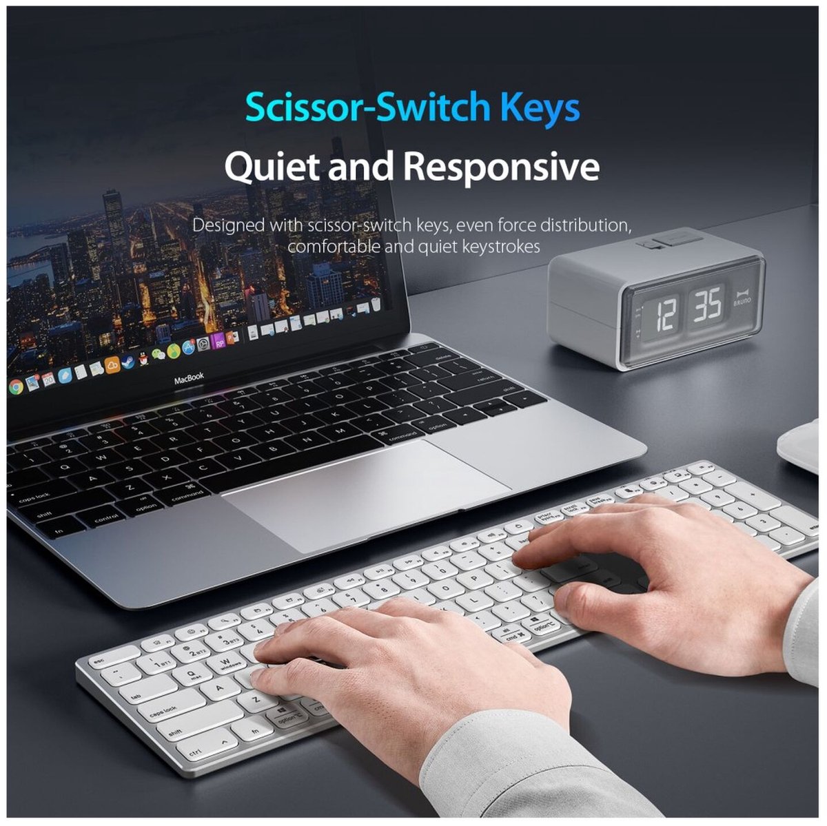 Dux Ducis - Universeel bluetooth toetsenbord geschikt voor Windows / Apple iMac / Apple iPad / Apple iPhone / Samsung - Draadloos toetsenbord - QWERTY - Wit — cadeau in Gadgets - foto 6