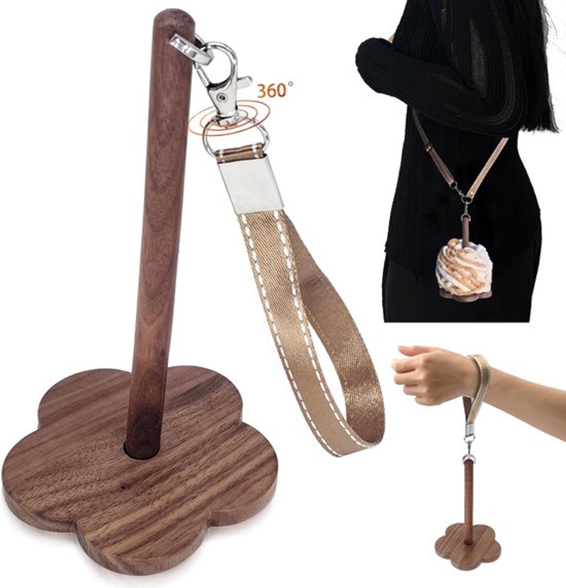 Pols-garenhouder, zachte garenbalhouder met armband, houten garenorganizer voor brei- en haakaccessoires, cadeau voor knutselliefhebbers (massief hout)