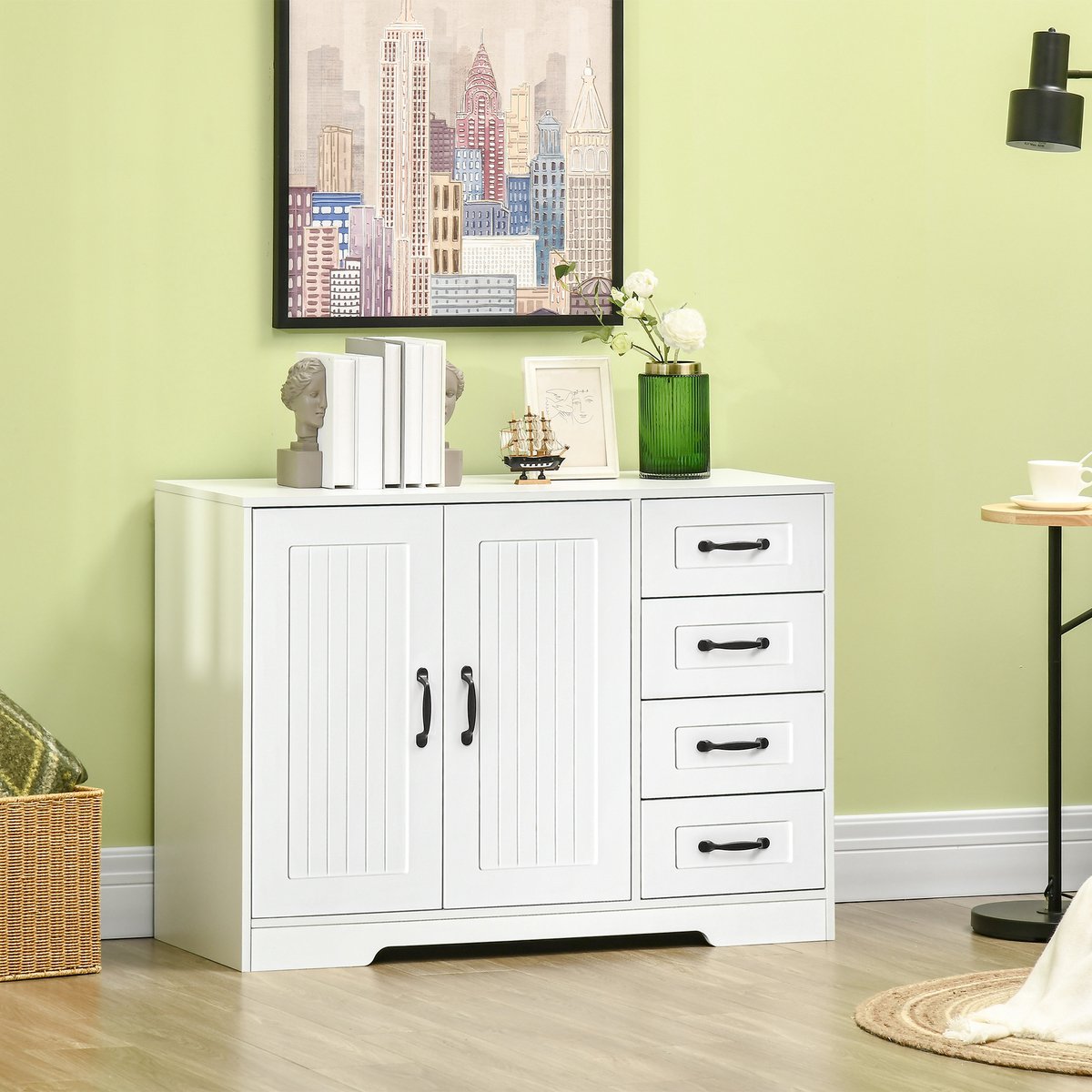 MODFU - Dressoir - 4 Lades - 2 Deuren - Verstelbare Plank - Wit - MDF