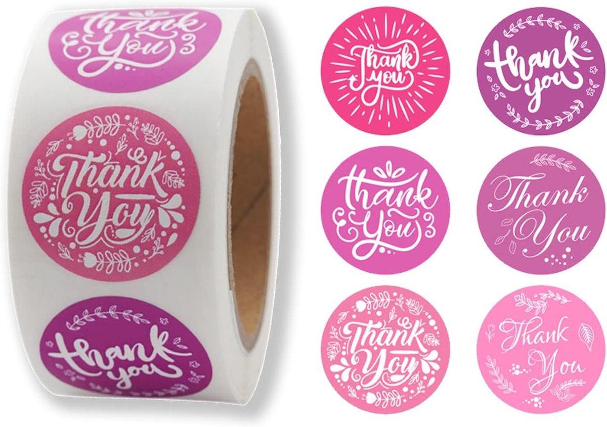 400 Stuks Handgemaakte Bedankstickers met 6 Ontwerpen - Zelfklevende Rondsealing Labels voor Enveloppen, Jars en Cadeaus in Roze