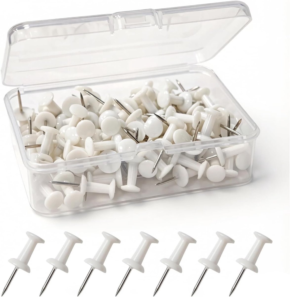 Stabiele witte punaises met plastic doos, ideaal voor prikborden, kurkborden en kantoor - duurzaam en eenvoudig in gebruik, 100 stuks