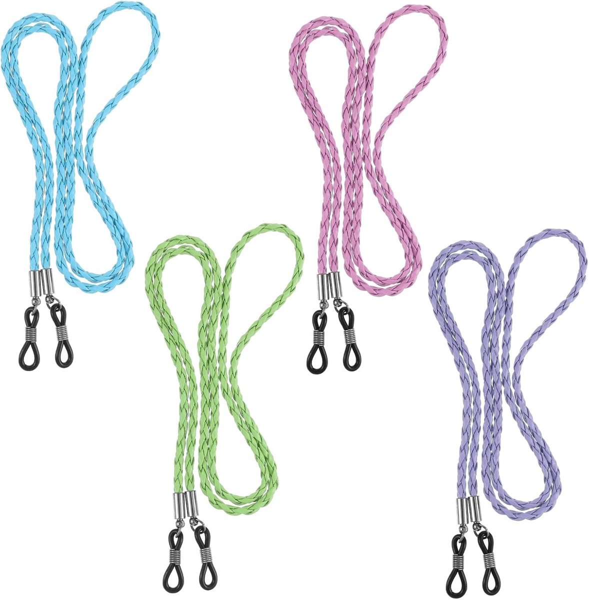 Set van 4 Leren Brilbanden, Multicolore Brilhouders, Lanyards en Kettingen voor Mannen en Vrouwen, Ideaal voor Brillen en Accessoires