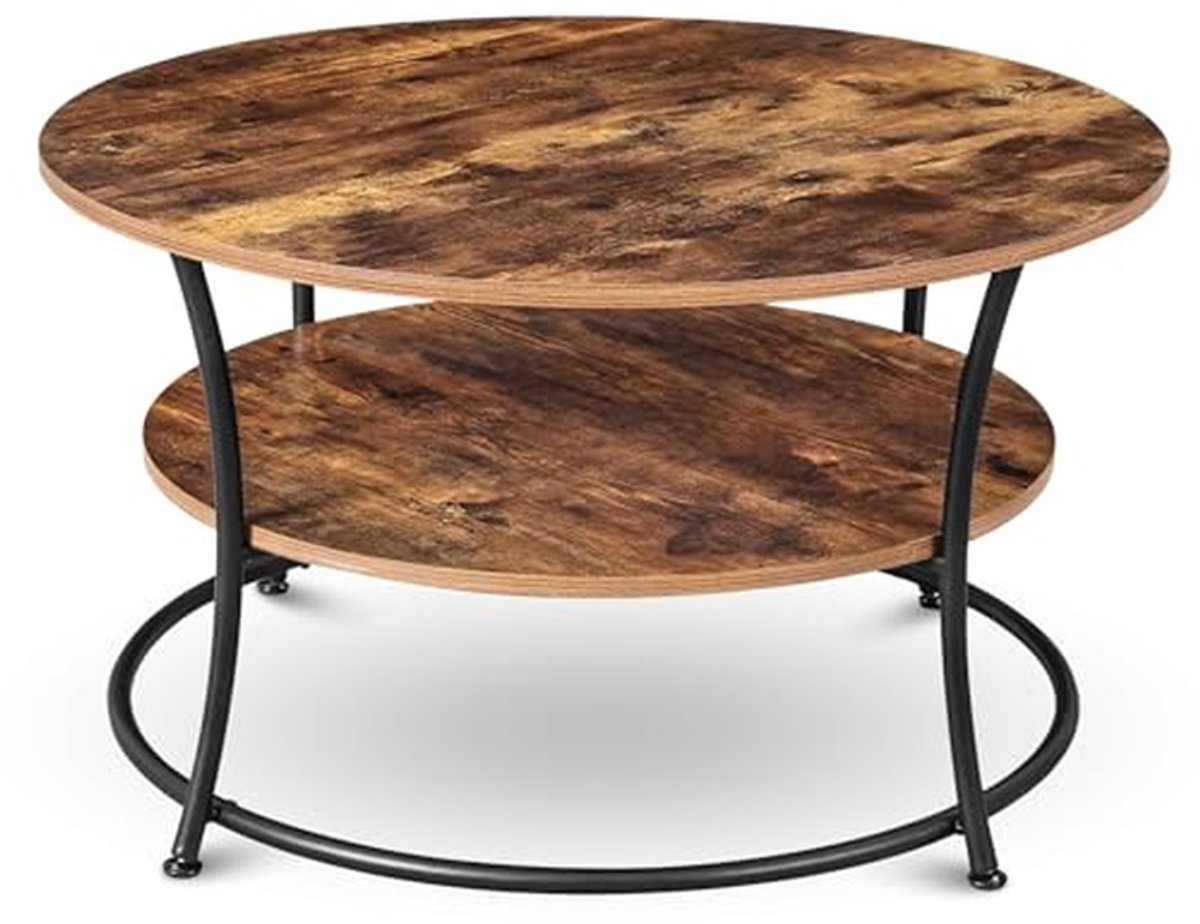 Salontafel met 2 planken - Koffietafel - Woonkamer Inrichten - Met opbergplanken - 80 cm rond - Bruin