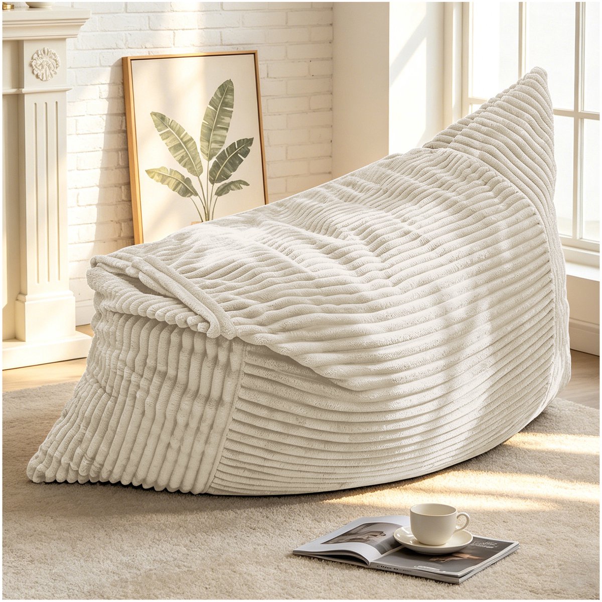 OKWISH Zitzak 180 x 125 cm - 3-in-1 Omvormbaar Als Stoel, Sofa En Bed - Voor Woonkamer Of Slaapkamer - Polyester - Wit