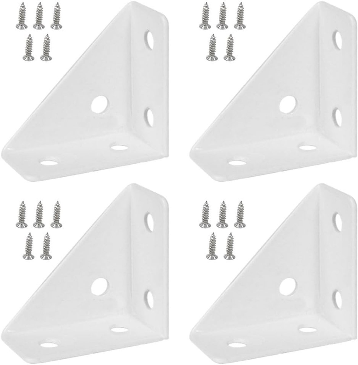 Set van 4 Hoekbeugels 66mm x 66mm, 90 Graden Metaal Beugels voor Planken, Bedondersteuning en Meubelverbinding met Schroeven, Wit