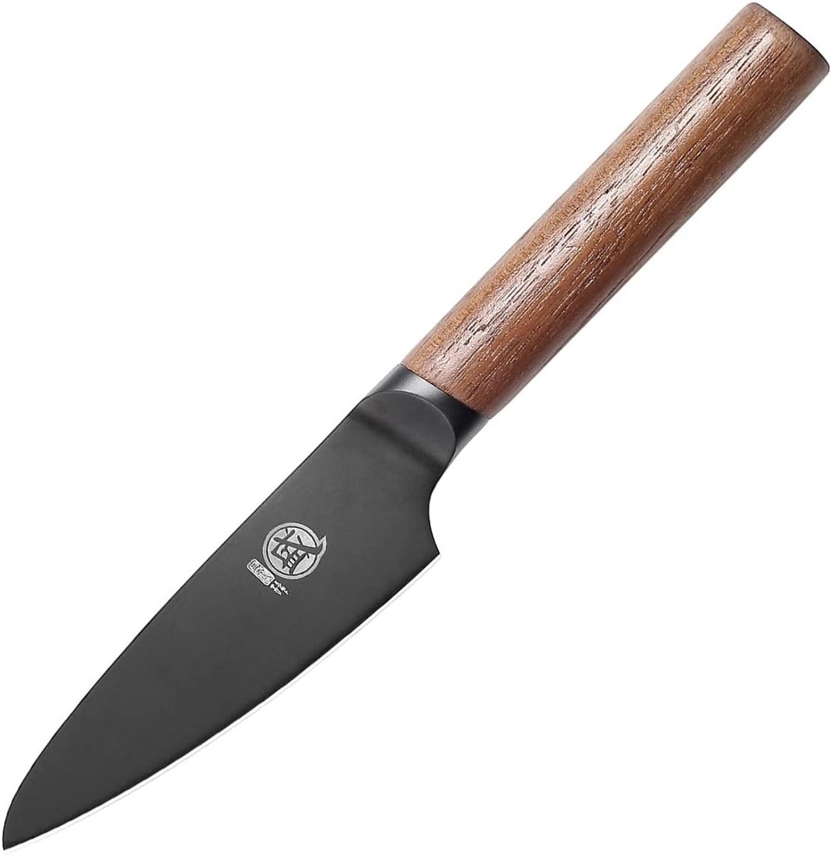 Professionele 24cm Japanse Vinger Mes met Zwarte Titanium Coating, Super Scherp Fruitmes van Duits Premium Legeringsstaal met Walnoot Handvat en Cadeauverpakking
