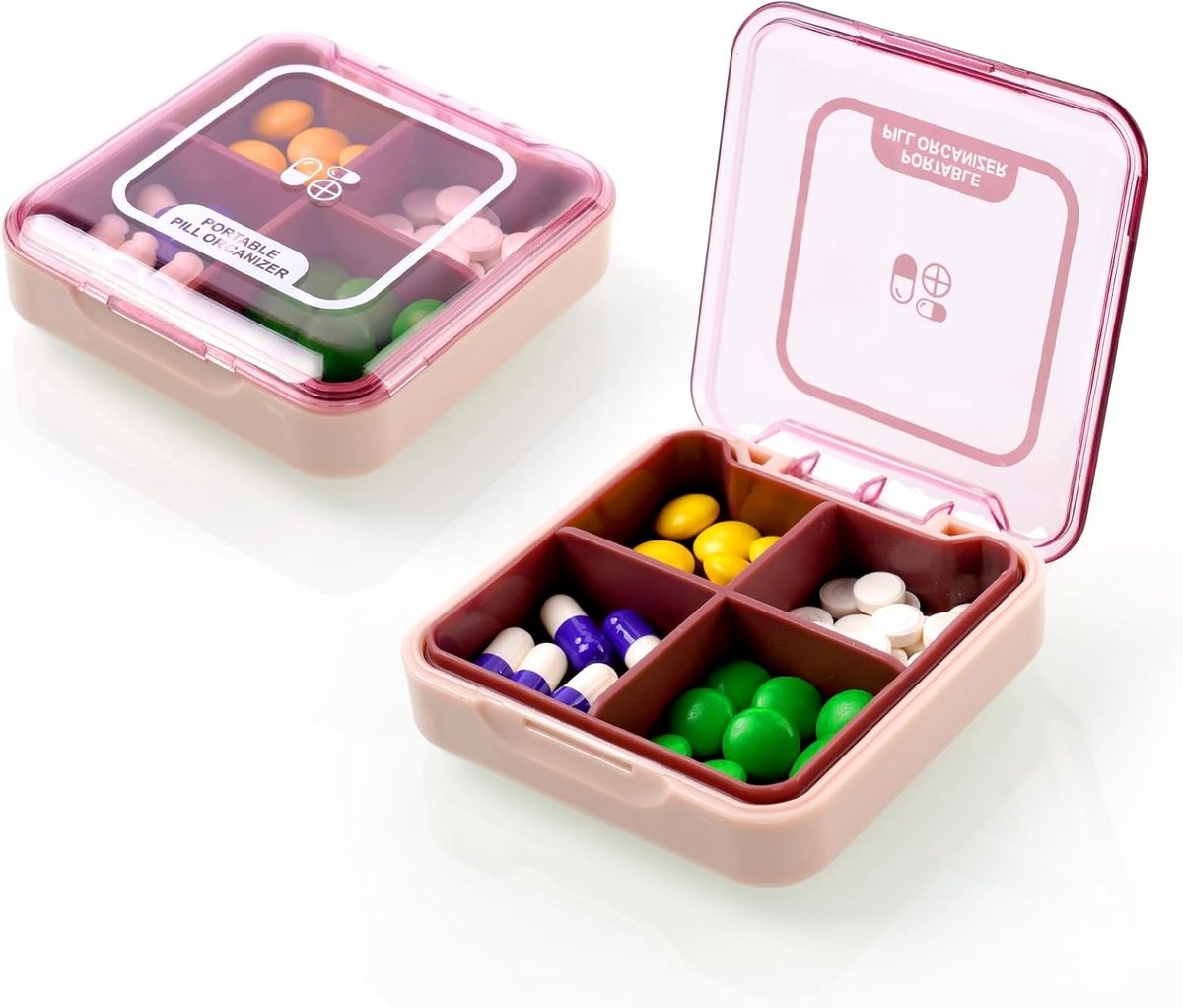 Pillendoos Organizer, Draagbare Medicijnopslag met 4 Compartimenten, Ideaal voor Vitamines, Supplementen en Reizen