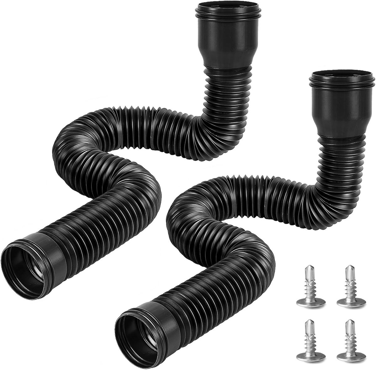 Flexibele regenpijp verlenging voor dakgoot - Uitrekbare afvoerslang 47 tot 150 cm, 80/100 mm, zwart, 2 stuks