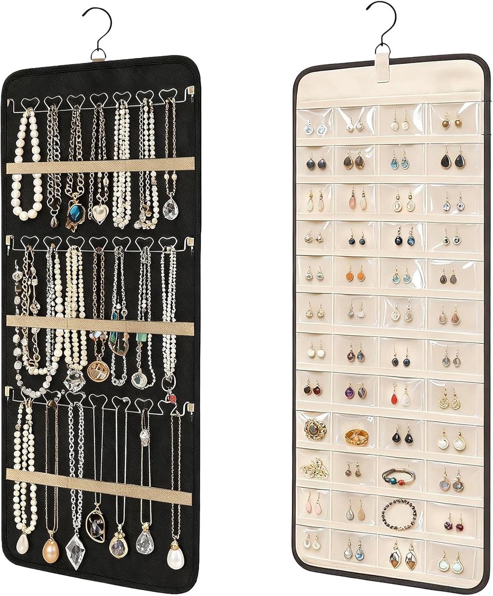 Hanging Jewelry Organizer met 360 Graden Draaibare Haken voor Ringen en Oorbellen - Dubbelzijdige Sieradenopslag en Opbergoplossing voor Sieraden