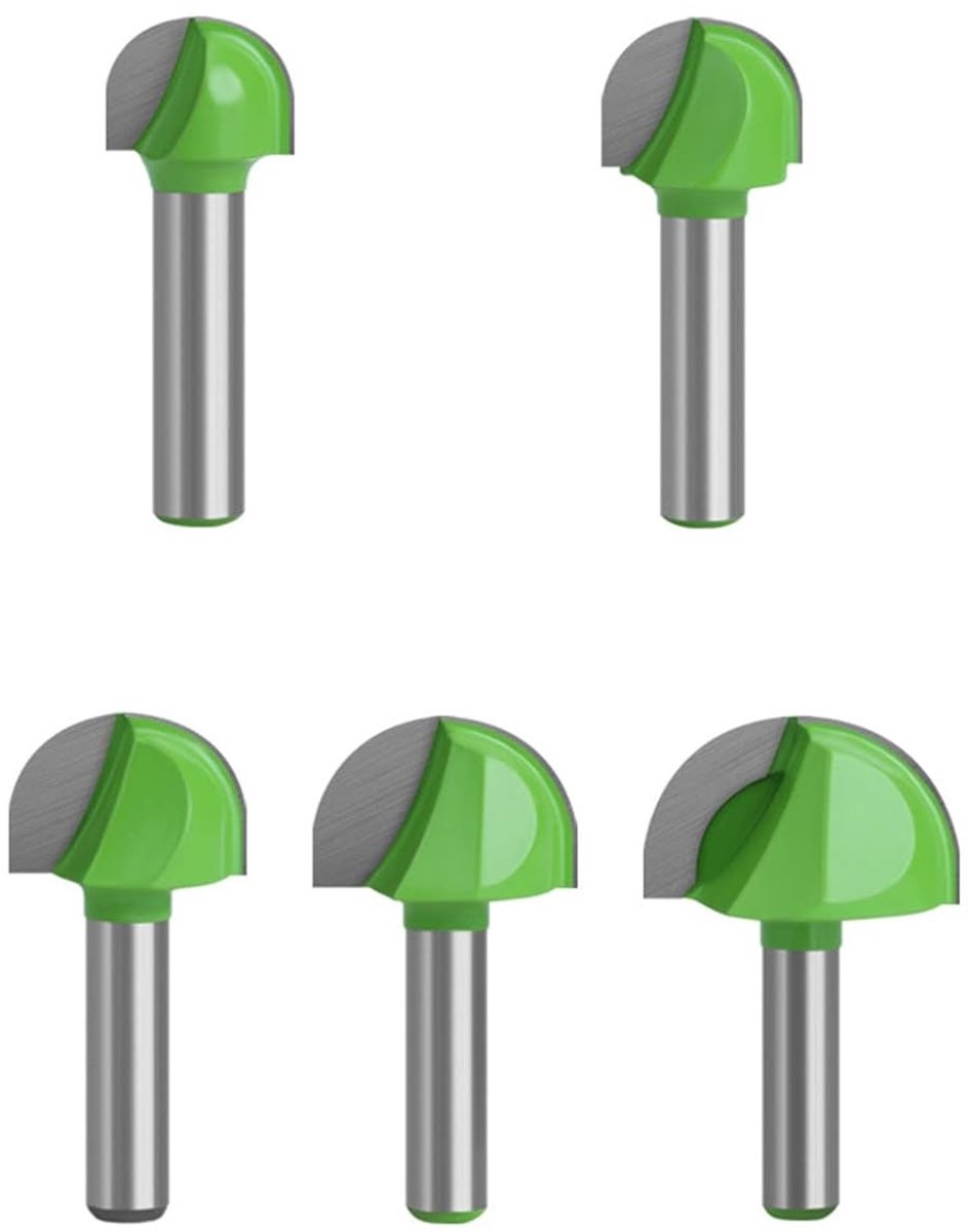 5-delige 8mm Shank Ronde Neus Cove Frees voor Houtbewerking - Carbide Router en Ball Cutter (Diameter 16/18/22/25/32mm)