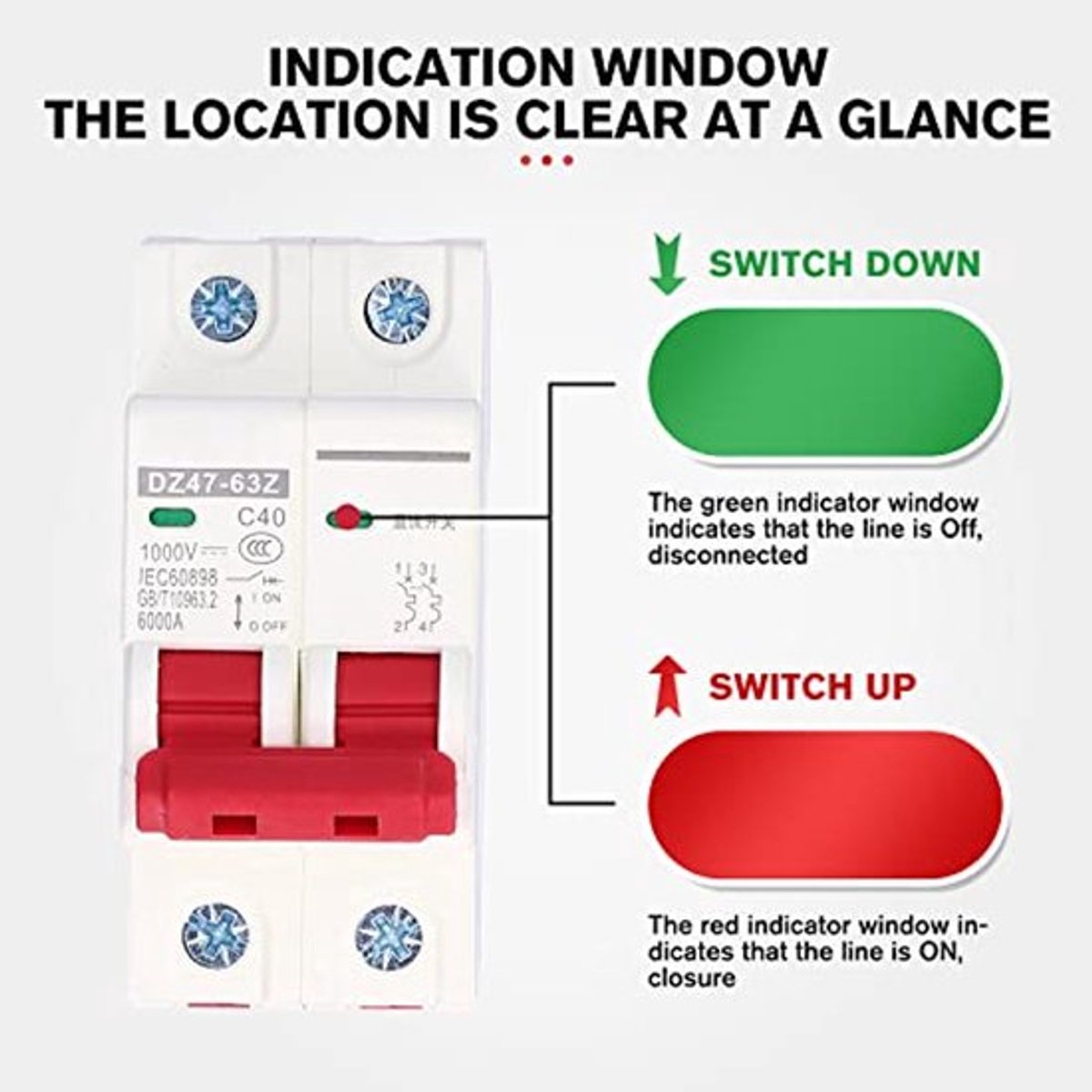 1000V DC Miniatuur Aardlekschakelaar 40A 2P Din Rail Bevestiging Thuis Overbelasting Bescherming Lucht Schakelaar voor Thuis Verlichting Distributielijnen Zonne-energie Systeem DZ47-63Z C40
