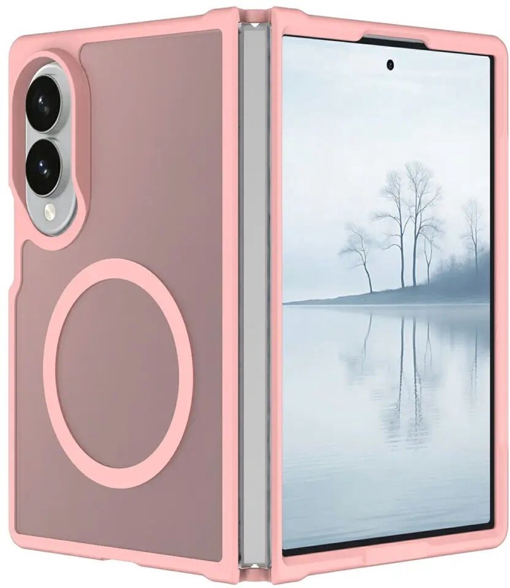 Hoesje voor Samsung Galaxy Z Fold 8 – Hybrid Back Cover - Compatible met MagSafe – Schokabsorberend TPU & Hard PC – Matte Semi Transparante Beschermhoes Roze