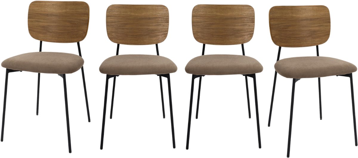 CALICOSY - Set van 4 stoelen in taupe ribbelstof B44 cm - NOAN