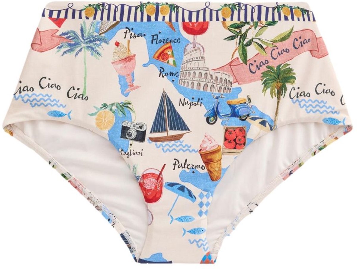 Next - Dames - Bikinislip met hoge taille en print - Crème