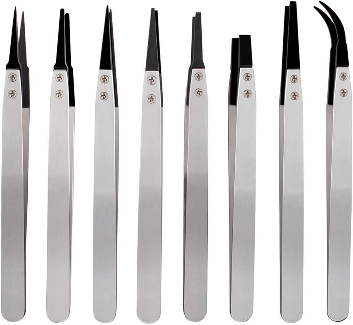 Thijox - Antistatische Pincet Set van 8 - ESD Roestvrij Staal Precisie Pincetten voor Elektronica, Laboratorium, Sieraden en Ambachten - Diverse Punte