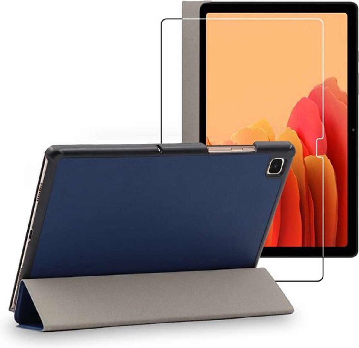 ebestStar - Hoes geschikt voor Samsung Galaxy Tab A7 10.4 T505 (2022, 2020), Slanke Design PU Lederen Etui, Automatische Slaap/Wake, SmartCase hoesje, Donkerblauw + Gehard Glas