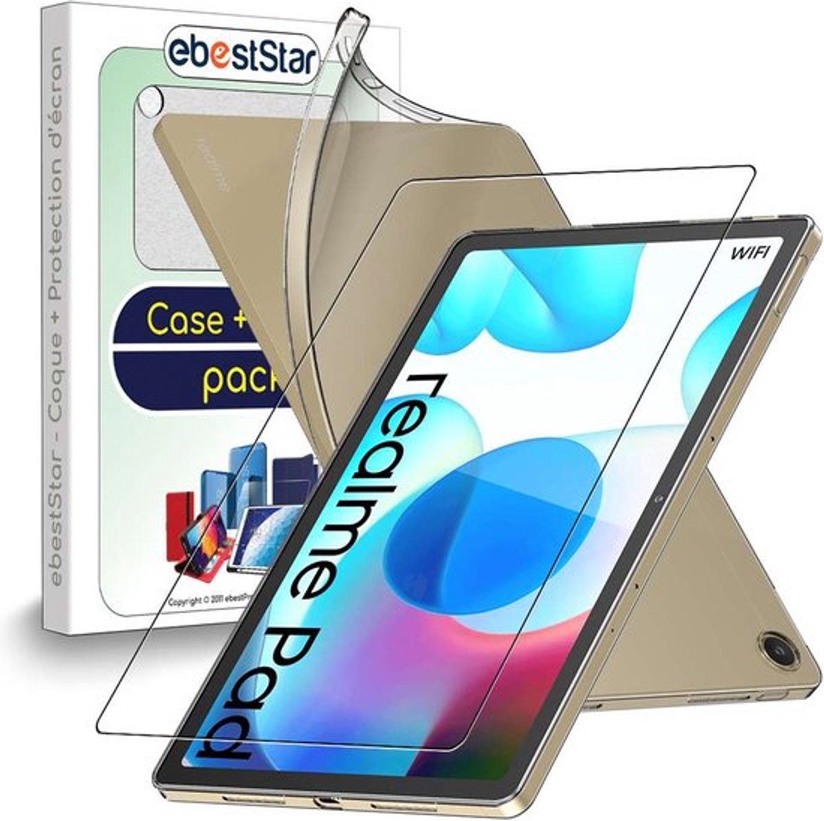 ebestStar - Hoes geschikt voor Realme Pad 10.4 (2021), Back Cover, Beschermhoes anti-luchtbellen hoesje, Transparant + Gehard Glas