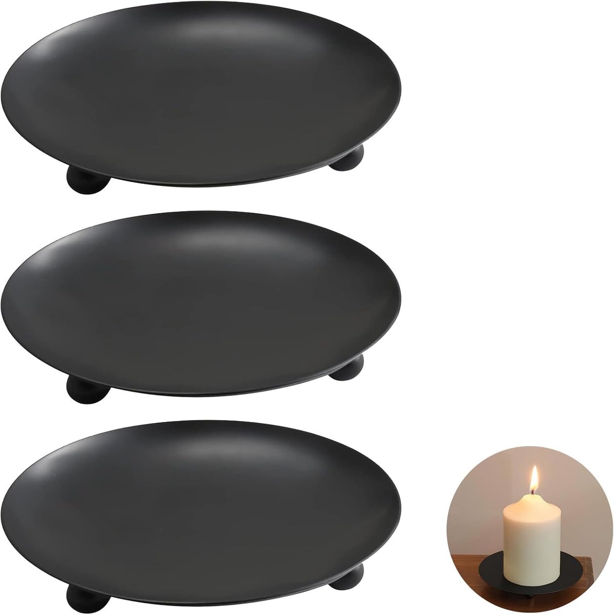 Thijox - 3 Stuks Zwarte Kandelaars voor Pijlerkaarsen, Metalen Kaarsenhouders met Ronde Kaarsborden, Perfect voor Feesten, Bruiloften en Thanksgiving