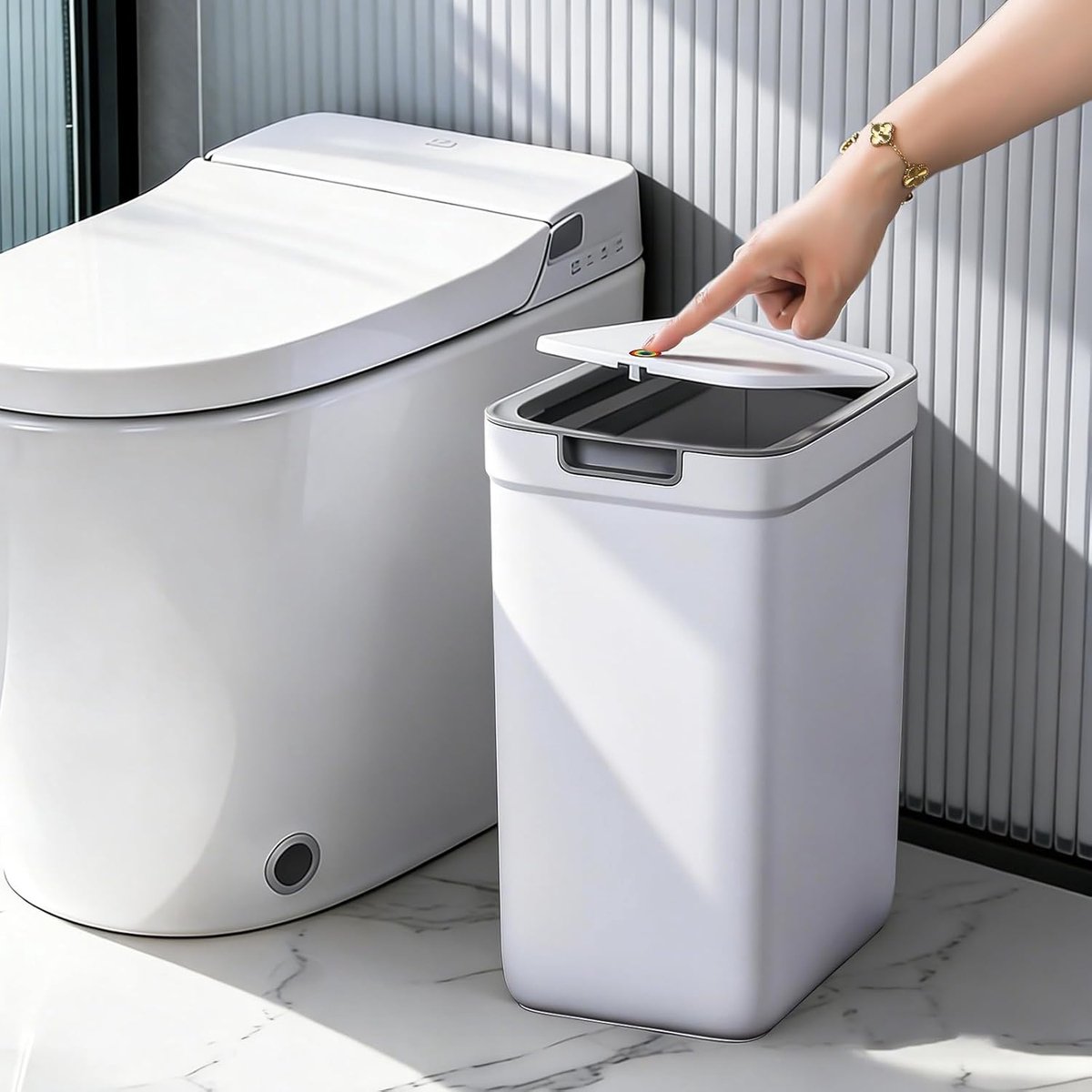 SnelShoppen - Kleine Prullenbak met Deksel - 9L/2.4 Gallon - Smalle Afvalemmer van Kunststof - Vouwdeksel - Huisdiervriendelijk - Voor Badkamer, Keuke