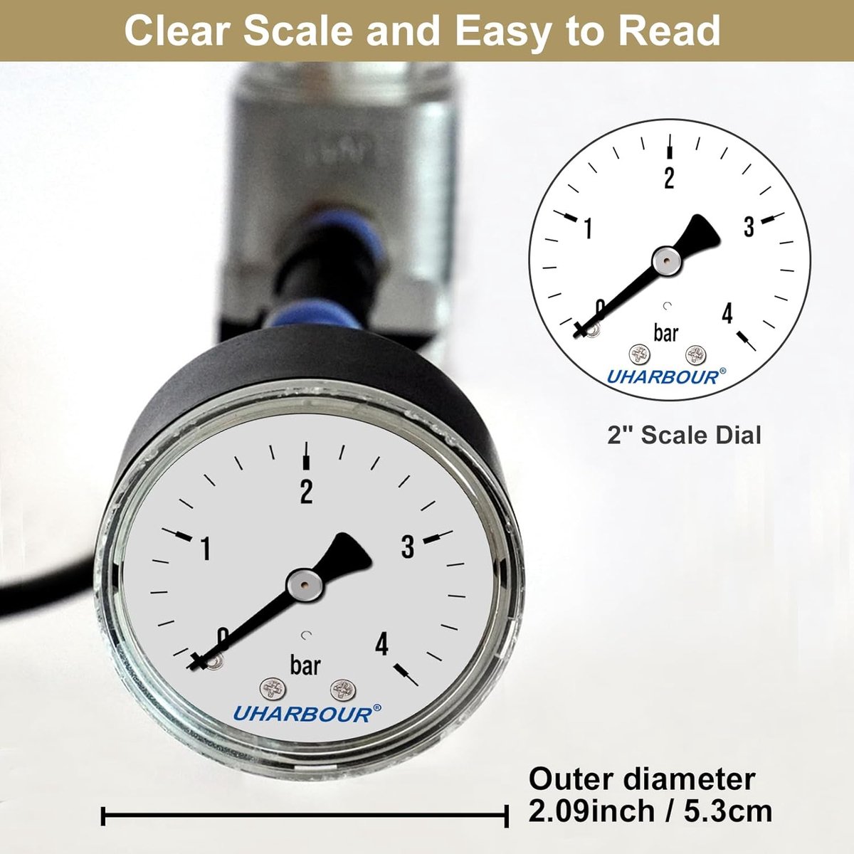SnelShoppen - Waterdrukmeter 0-4 bar - Precisie Manometer - 1/4 inch Aansluiting - Geschikt voor Water & Lucht - Robuuste Messing Constructie