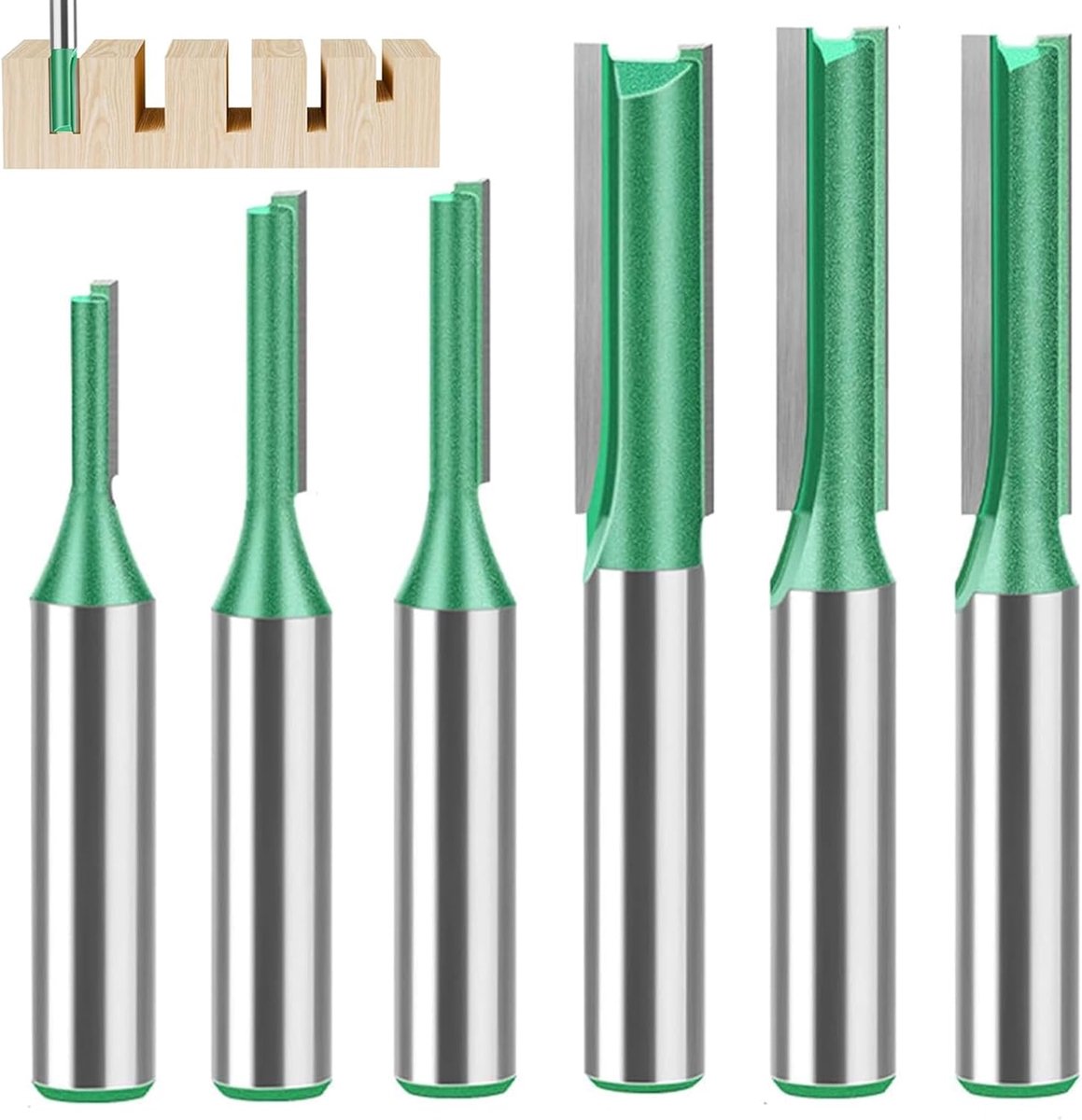 SnelShoppen - 6-delige Freesbeitelset, Houtsnijder met 8 mm Schacht, Precisie Groeffrezen, Carbid Messen, Voor Woodworking, Freesaccessoires