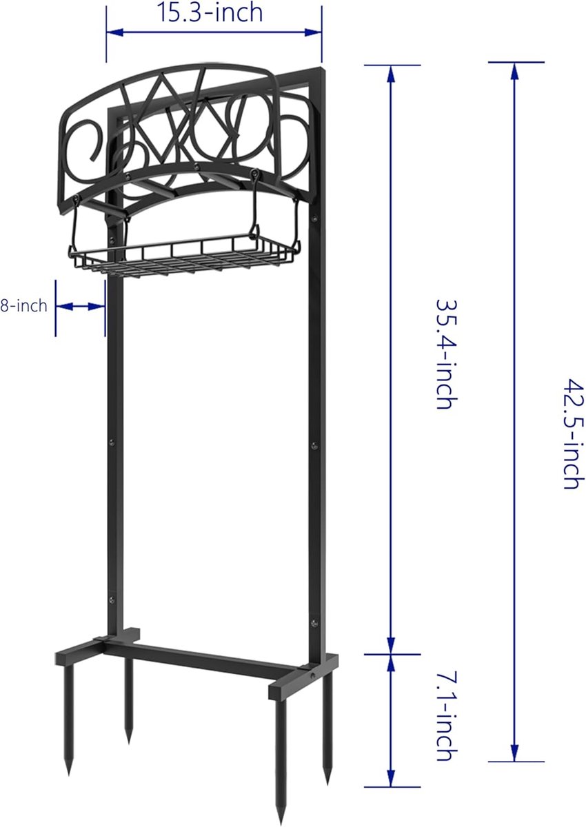 SnelShoppen - Vrijstaande Tuinslangorganizer - Heavy-Duty Afneembare Slangstandaard voor 150FT Slang - Zwart Gepoedercoat Staal met Opbergmand en Mont