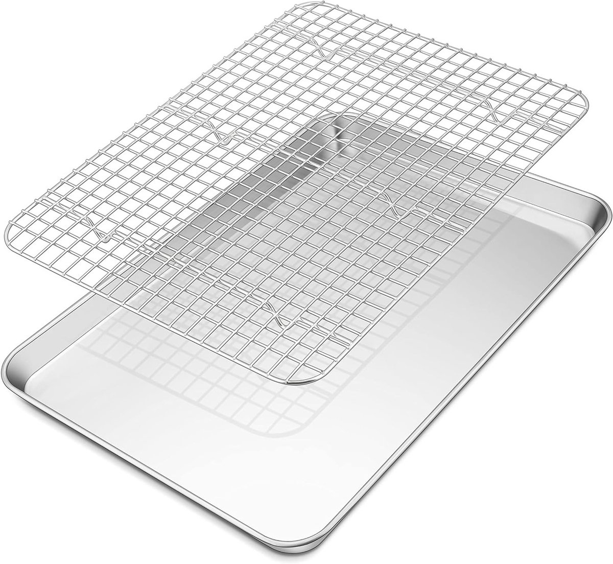 Roestvrijstalen bakplaat met koelrooster, rechthoekige bakpan voor taarten en ovengerechten, 40.5 x 30.5 x 2.5 cm, grote en veilige bakaccessoires