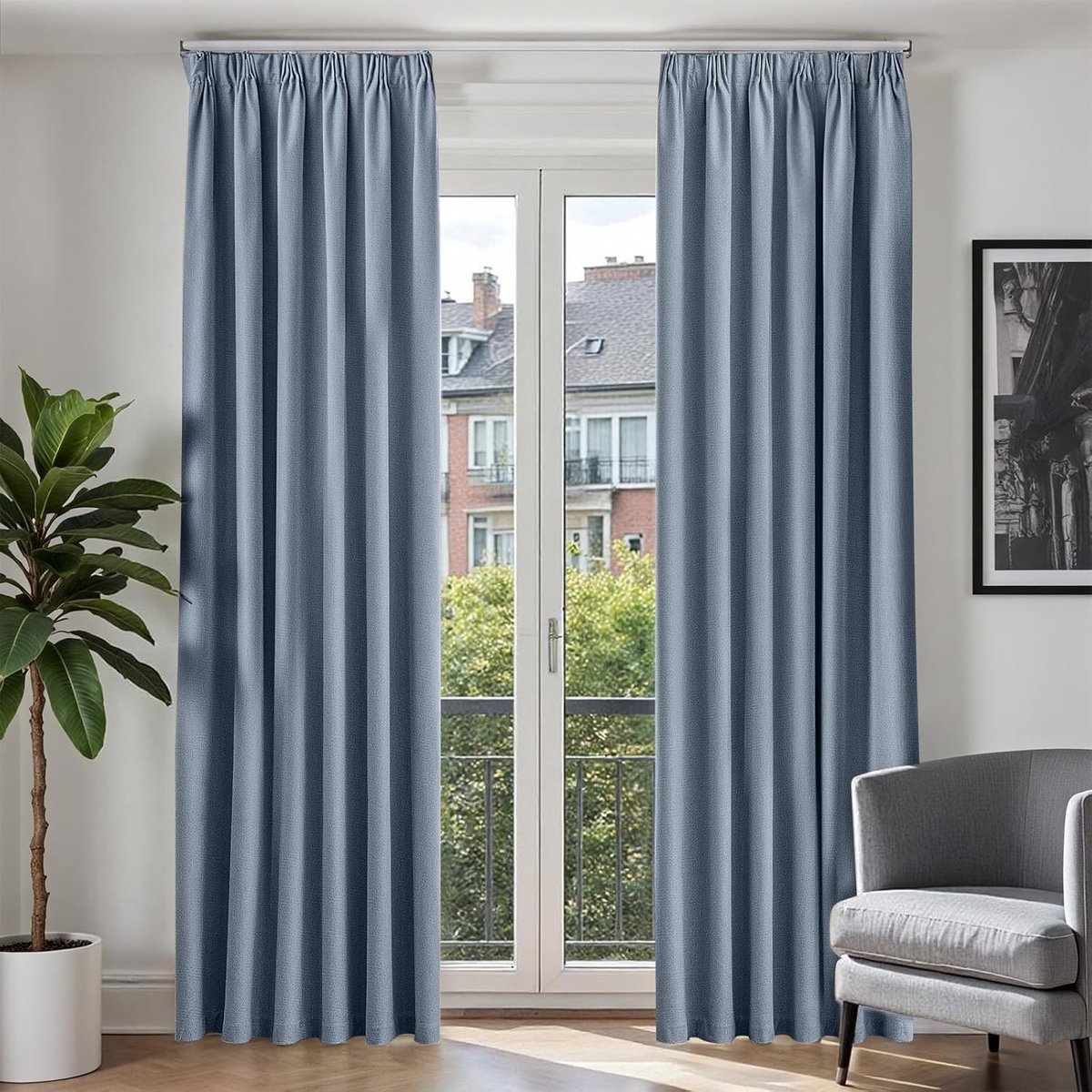 SnelShoppen - Velours Zwarteout Gordijnen met Rimpelband voor Woonkamer en Slaapkamer - 100% Opaak - Thermische Gordijnen in Blauw 225 x 140 cm Set va