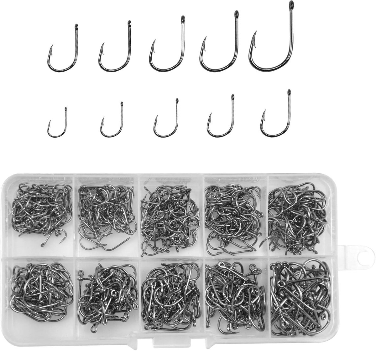 SnelShoppen - 500pcs Carbon Staal Vistuig Set - Barbed Vishaak, Carp Circle Haken met Opbergdoos, Vishaak met Oog voor Zoetwater en Zoutwater, Perfect
