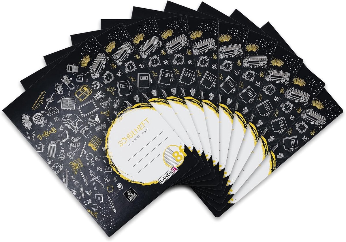 SnelShoppen - School Notebooks A4 - 10 Stuks - 16 Vel - 8f Ruitjes - Geschikt voor Rekenen en Schrijven - Duurzame Washable Envelop - Multikleur