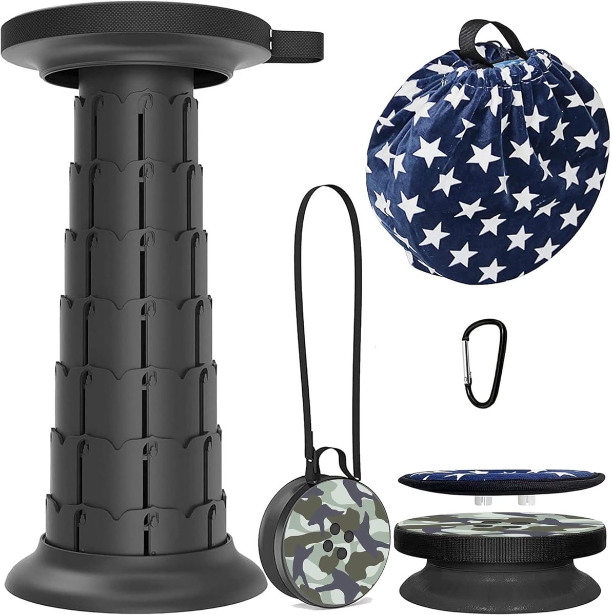 SnelShoppen - Opvouwbare Kruk met Kussen - Lichtgewicht Telescopische Campingstoel - Max Laadvermogen 190kg - Voor BBQ, Wandelen, Tuin en Feest - 9 Pr