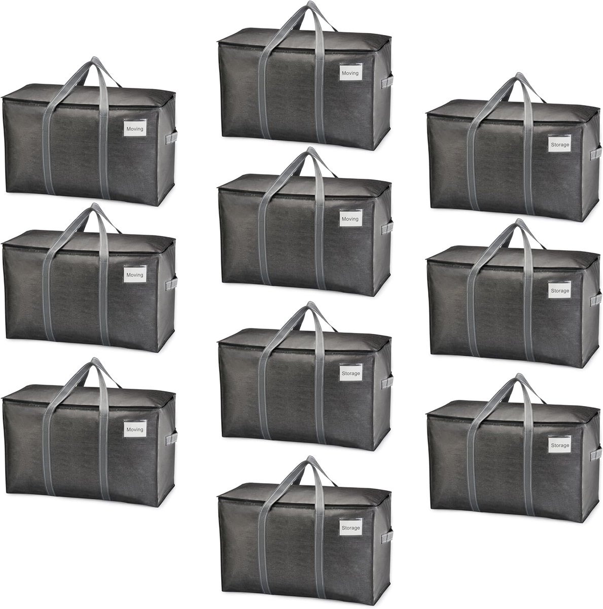 SnelShoppen - VENO 102 Litre Opbergzakken met Deksel, Sterke Handvatten, Ritsen voor Verhuizen, Alternatieve Verhuisdozen, Vouwbare Kledingopslag (Gri