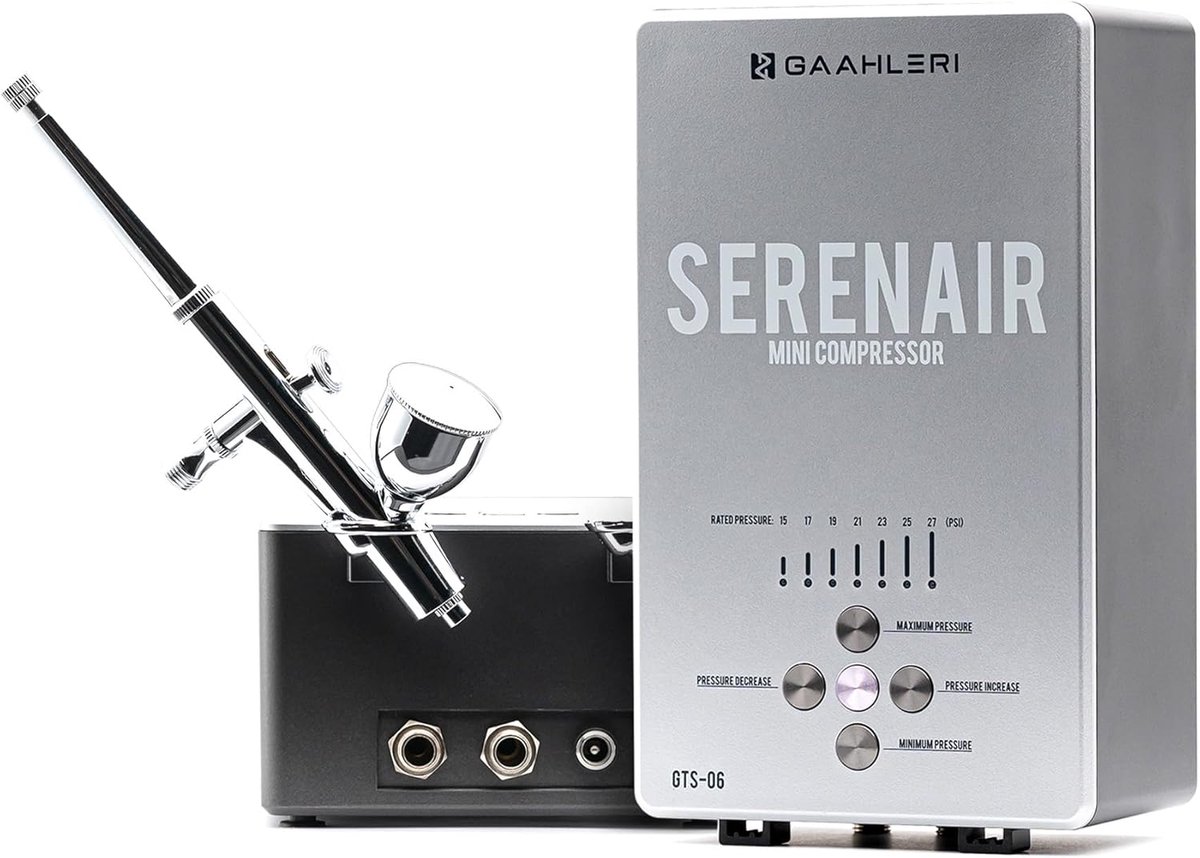 SnelShoppen - Airbrush Kit met Mini Compressor en Luchtregeling, GTS-06, Voor Gedetailleerd Schilderen, Modelbouw, Creatieve Projecten, Compact Ontwer