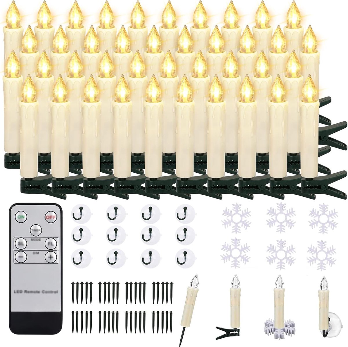 SnelShoppen - 40 Stuks LED Kerstkaarsen met Afstandsbediening, Dimbaar en Vlam Effect, Voor Kerstboom, Bruiloft, Binnen en Buiten Decoratie, Veilig vo
