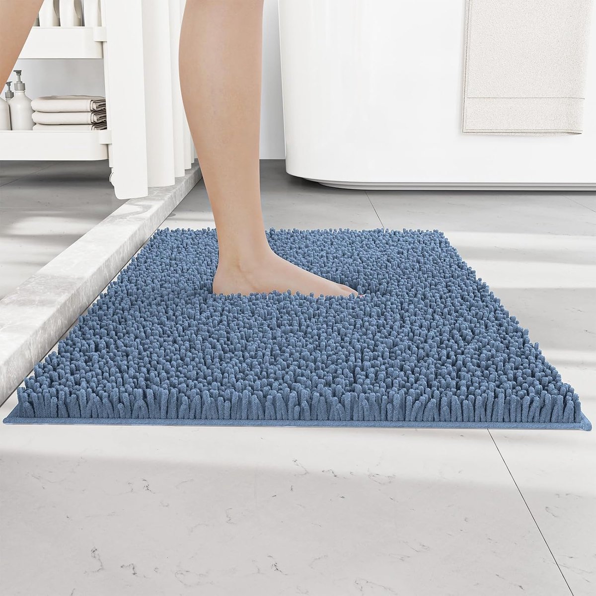 SnelShoppen - Run Helix Chenille Badmat Antislip - Super Absorberend en Wasbaar, 50 x 80 cm, Mist Blauw, Ideaal voor Badkamer, Toilet en Binnenruimtes